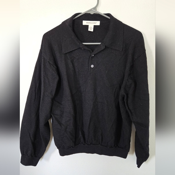 Black Merino Wool Sweater with Collar Size XXL - Picture 1 of 7